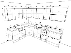 Модульная кухня Люкс — длина 2,9 м, ширина 2,1 м, 4 цвета фасада на выбор минимализм