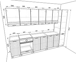 Модульная кухня Терра глосс — длина 3 м, 3 цвета фасада на выбор для загородного дома