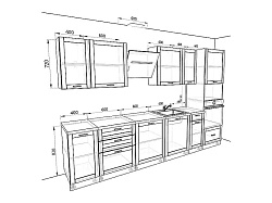 Модульная кухня Вирджиния — длина 3,2 м, 3 цвета фасада на выбор хай-тек