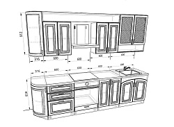 Модульная кухня Ника — длина 2,9 м, 71 цвет фасада на выбор шпон