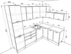 Модульная кухня Люкс — длина 2,5 м, ширина 1,8 м, 5 цветов фасада на выбор минимализм