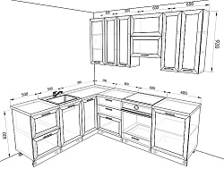 Модульная кухня Глетчер — длина 2,3 м, ширина 1,9 м, 3 цвета фасада на выбор хай-тек