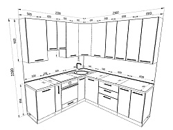 Модульная кухня Шанталь — длина 2,3 м, ширина 2,2 м, 8 цветов фасада на выбор хай-тек