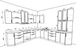 Модульная кухня Валерия-М — длина 3,2 м, ширина 3 м, 17 цветов фасада на выбор для студии
