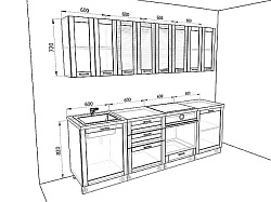 Модульная кухня Вирджиния — длина 2,4 м, 3 цвета фасада на выбор для загородного дома