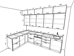 Модульная кухня Хелмер — длина 3 м, ширина 2,2 м, 3 цвета фасада на выбор для студии