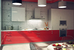 Кухня с красными фасадами в стиле лофт