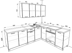 Модульная кухня Базис Миксколор — длина 2,4 м, ширина 2 м, 4 цвета фасада на выбор для студии