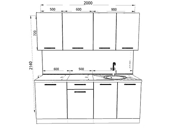 Модульная кухня Шанталь — длина 2 м, 8 цветов фасада на выбор для хрущевки