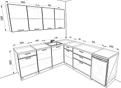 Модульная кухня Базис Миксколор — длина 2,4 м, ширина 2,1 м, 4 цвета фасада на выбор для студии