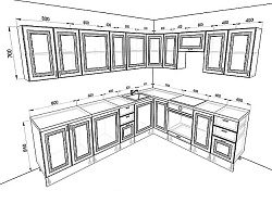 Модульная кухня Ева — длина 3 м, ширина 2,4 м, 4 цвета фасада на выбор более 12 кв. м.