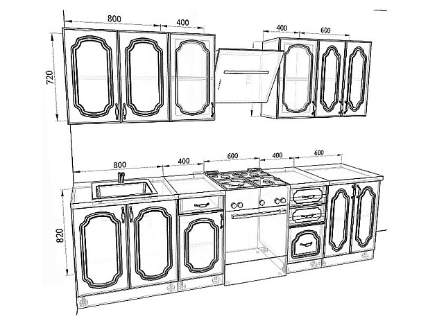 Модульная кухня Базис-Классика — длина 2,8 м, 5 цветов фасада на выбор под старину
