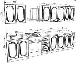 Модульная кухня Базис-Классика — длина 3,2 м, 5 цветов фасада на выбор под старину