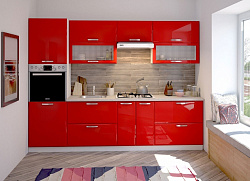 Небольшая кухня в красном цвете с глянцевыми фасадами