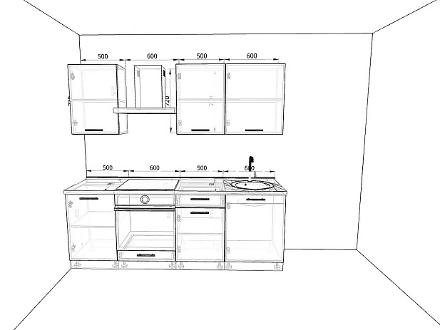 Современная Модульная кухня Базис — длина 2,2 м, 25 цветов фасада на выбор