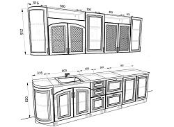 Модульная кухня Ника — длина 2,9 м, 72 цвета фасада на выбор шпон