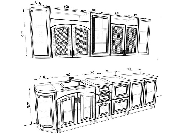 Модульная кухня Ника — длина 2,9 м, 72 цвета фасада на выбор эмаль