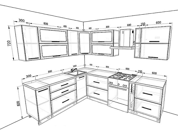 Модульная кухня Базис — длина 2,1 м, ширина 2,8 м, 25 цветов фасада на выбор хай-тек