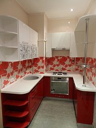 П-образная красно-белая кухня из акрила Элеганс акрил