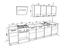 Современная Модульная кухня Базис Linewood — длина 2,7 м, 6 цветов фасада на выбор
