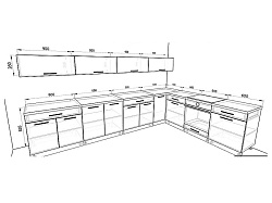 Модульная кухня Базис — длина 3,7 м, ширина 2,4 м, 25 цветов фасада на выбор хай-тек
