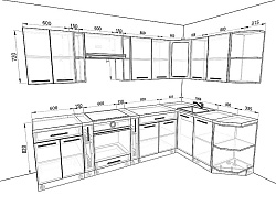Модульная кухня Базис — длина 2,9 м, ширина 1,7 м, 25 цветов фасада на выбор хай-тек