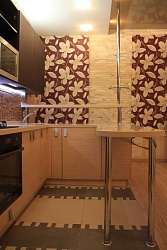 Кухня с барной стойкой бежевая МДФ в пленке Вивьен с барной стойкой
