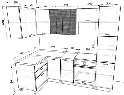 Модульная кухня Люкс — длина 2,5 м, ширина 1,2 м, 5 цветов фасада на выбор хай-тек