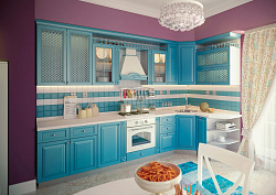 Кухня в голубом цвете из массива дерева