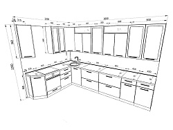 Модульная кухня Шанталь — длина 3,6 м, ширина 2,1 м, 8 цветов фасада на выбор хай-тек