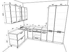 Модульная кухня Валерия-М — длина 3 м, ширина 1,8 м, 17 цветов фасада на выбор для студии