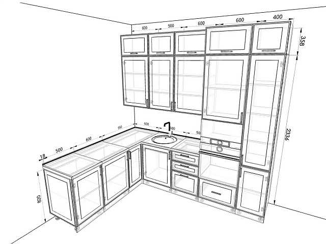 Модульная кухня Перфетта — длина 2,7 м, ширина 1,1 м, 6 цветов фасада на выбор неоклассика
