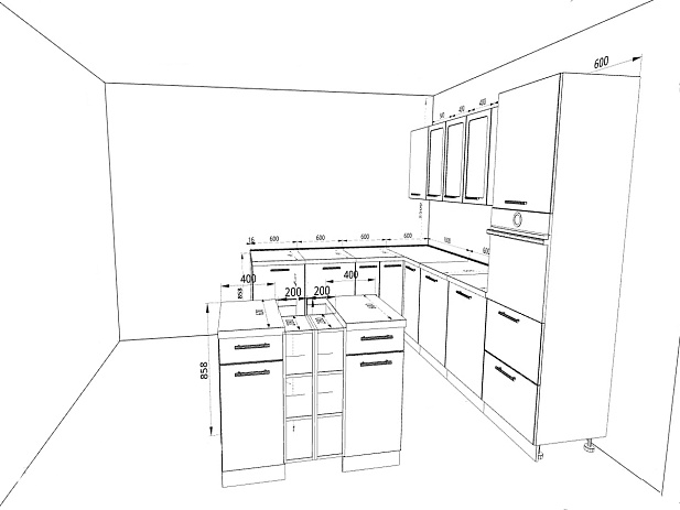 Модульная кухня София — длина 2,8 м, ширина 2,4 м, 8 цветов фасада на выбор хай-тек