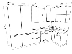 Модульная кухня Шанталь — длина 3,3 м, ширина 1,4 м, 8 цветов фасада на выбор хай-тек