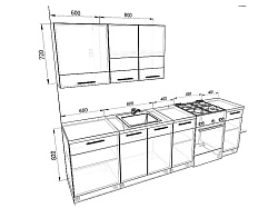 Современная Модульная кухня Базис Linecolor — длина 2,2 м, 4 цвета фасада на выбор