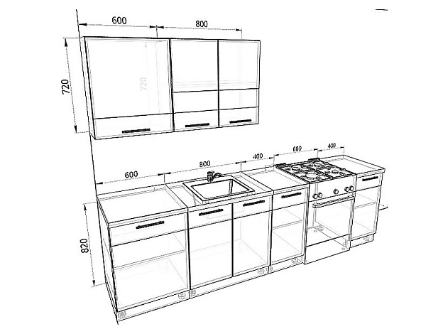 Современная Модульная кухня Базис Linecolor — длина 2,2 м, 4 цвета фасада на выбор