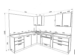 Модульная кухня Шанталь — длина 2,6 м, ширина 2,4 м, 8 цветов фасада на выбор хай-тек