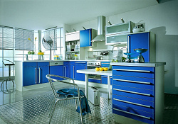 Кухня п-образная в синем цвете