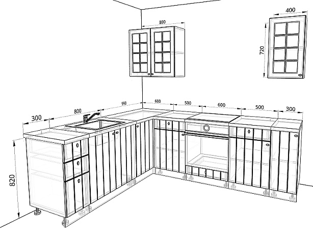 Модульная кухня Прованс — длина 2,5 м, ширина 2,1 м, 4 цвета фасада на выбор под старину
