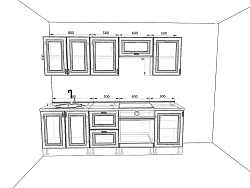 Модульная кухня Ева — длина 2,6 м, ширина 2,4 м, 4 цвета фасада на выбор в коттедж