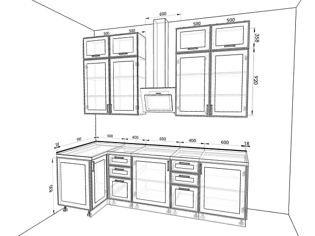 Модульная кухня Перфетта — длина 2,6 м, ширина 1 м, 6 цветов фасада на выбор неоклассика