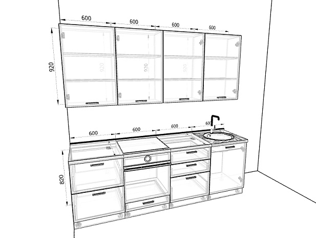 Модульная кухня Хелмер — длина 2,4 м, 3 цвета фасада на выбор для студии