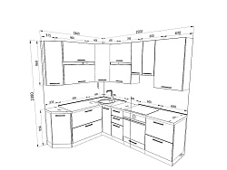 Модульная кухня Шанталь — длина 2,5 м, ширина 1,8 м, 8 цветов фасада на выбор для студии