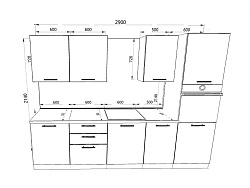 Модульная кухня Шанталь — длина 2,9 м, 8 цветов фасада на выбор для студии