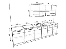 Модульная кухня Базис Linewood — длина 3 м, 6 цветов фасада на выбор хай-тек