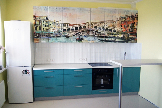 Модульная кухня с фотопечатью Лорена синие