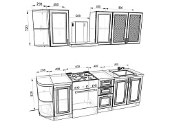 Модульная кухня Ника — длина 1,9 м, 71 цвет фасада на выбор шпон